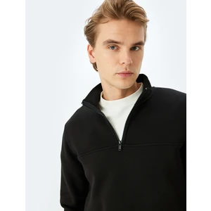Uzun Kollu Pamuk Karışımlı Basic Yarım Fermuarlı Sweatshirt