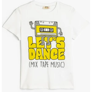 T-Shirt Kısa Kollu Bisiklet Yaka Baskı Detaylı Pamuklu