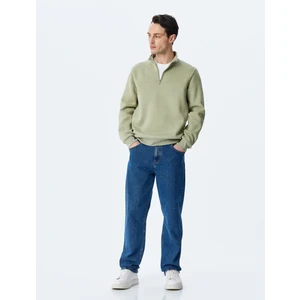 Uzun Kollu Pamuk Karışımlı Basic Yarım Fermuarlı Sweatshirt