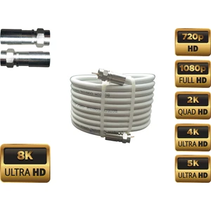 Rg6-U6 4k/full Hd/3d Saf Çelik 3 Metre F Konnektörlü  Içi Bakır Dışı Bakır Anten Uydu Kablosu 