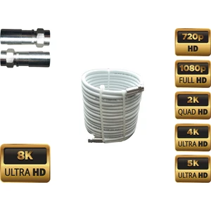 Rg6-U6 4k/full Hd/3d Saf Çelik 15 Metre F Konnektörlü Içi Bakır Dışı Bakır Anten Uydu Kablosu 