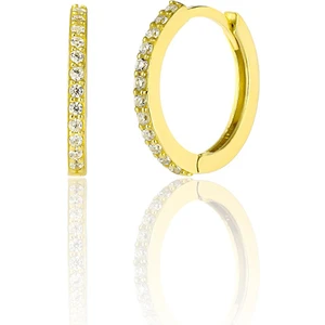 Zanaat Silver 925 Ayar Gümüş Altın Kaplama Yarım Tur Zirkon Taşlı 17 mm Halka Küpe