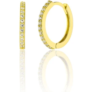 Zanaat Silver 925 Ayar Gümüş Altın Kaplama Yarım Tur Zirkon Taşlı 15 mm Halka Küpe