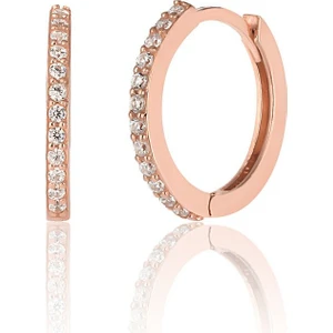 Zanaat Silver 925 Ayar Gümüş Yarım Tur Zirkon Taşlı 15 mm Halka Küpe-Rose