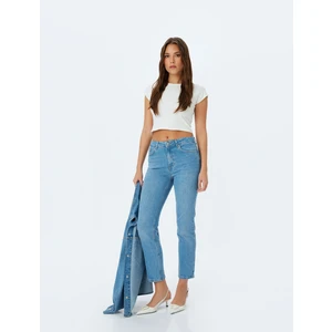 Normal Bel Slim Fit Düz Paça Cepli Düğmeli Kot Pantolon - Slim Straight Fit Jean