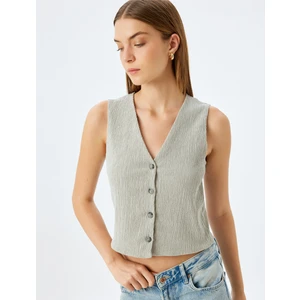 Dokulu Düğmeli V Yaka Yelek