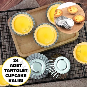 Paslanmaz Metal Yapışmaz Cupcake, Muffin, 24 Adet Kek Tartolet Kurabiye Kalıbı