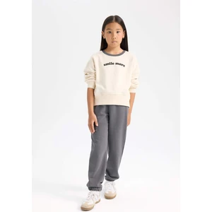 Kız Çocuk 2'li Takım Bisiklet Yaka Baskılı Sweatshirt Beli Lastikli Eşofman Altı D0727a824au