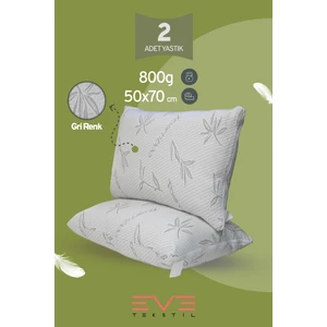 Eve Tekstil 2 Adet Bamboo Gri Serisi Kılıflı Fermuarlı Yıkanabilir Antialerjik Silikon Elyaf Yastık 50  x  70 cm  800 gr