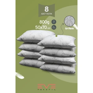 Eve Tekstil 8 Adet Bamboo Gri Serisi Kılıflı Fermuarlı Yıkanabilir Antialerjik Silikon Elyaf Yastık 50  x  70 cm  800 gr
