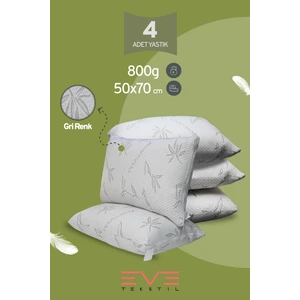 Eve Tekstil 4 Adet Bamboo Gri Serisi Kılıflı Fermuarlı Yıkanabilir Antialerjik Silikon Elyaf Yastık 50  x  70 cm  800 gr