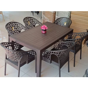 Ziynet Home Lotus Rattan Bahçe Balkon Masa Takımı 6 Kişilik 90  x  150 cm  Camsız Set 1. Kalite