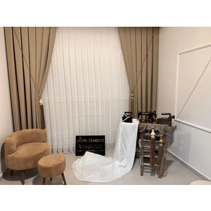 Nivemes Home  Roma Keten 1/3 Sık Pileli Bej Fon Perde Apm