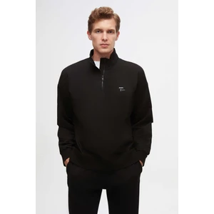 Twn Oversize Siyah Düz Yarım Fermuarlı Pamuklu Mevsimlik Sweatshirt