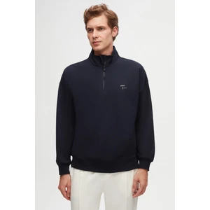Twn Oversize Lacivert Düz Yarım Fermuarlı Pamuklu Mevsimlik Sweatshirt