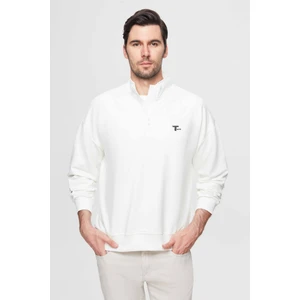 Twn Oversize Ekru Düz Yarım Fermuarlı Pamuklu Mevsimlik Sweatshirt