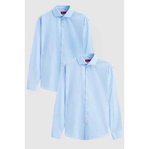 D'S Damat Ds Damat Slim Fit Siyah/beyaz Italyan Yaka Dar Kesim Klasik Kravatlık  Uzun Kollu Kolay Ütülenebilir Nefes Alan 2'li Gömlek