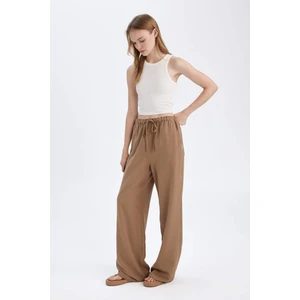Keten Karışımlı Pantolon Wide Leg Geniş Bol Paça Üç Cepli Normal Bel Basic Düz Standart Boy	 C4545AX24SM