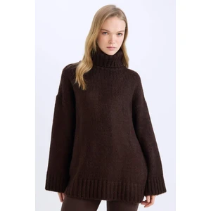 Oversize Geniş Kalıp Balıkçı Yaka Basic Düz Triko Kazak Tunik A6445AX24CW