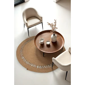 Colore Home Bej Hasır Jüt Yuvarlak Desenli Kilim Bohem Yuvarlak Halı El Örgüsü Paspas