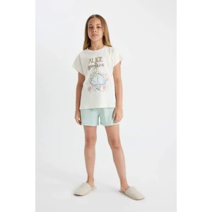 Kız Çocuk Alice In Wonderland Pijama Takımı Boxy Fit Kısa Kollu Üst Şort C8521A824SM