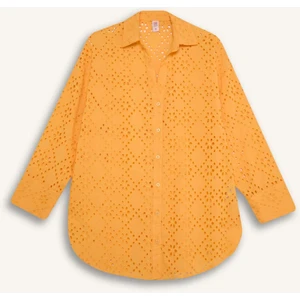 Fall in Love Pamuklu Delik İşlemeli Sarı Plaj Gömleği C0506AX24SM