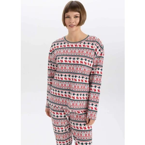 Yılbaşı Temalı Bisiklet Yaka Uzun Kollu Pijama Üstü-Fall in Love A3375AX23WN