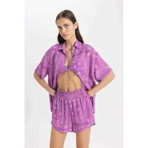 Regular Fit Desenli Viskon Plaj Şortu-Fall in Love C3156AX24SM