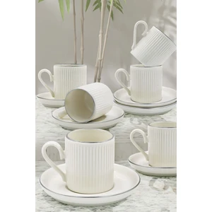 Kitchen Life 4 Parça 2 Kişilik Stackable Çizgili Gümüş Yaldızlı Kahve Fincan Takımı - Kahve Fincanı Seti 100 Ml