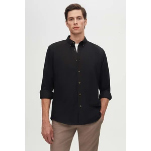 Ds Damat Regular Fit Siyah Düz Kışlık Flanel Gömlek