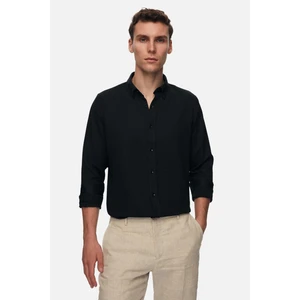 Ds Damat Slim Fit Siyah Oxford Düğmeli Yaka Kolay Ütülenebilir Nakış Detaylı Pamuklu Gömlek