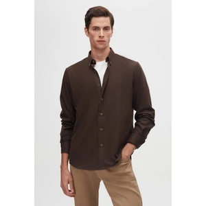 Ds Damat Regular Fit Koyu Kahve Düz Kışlık Flanel Gömlek