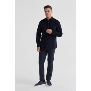 Lacivert Comfort Fit Düğmeli Yaka %100 Pamuklu Kadife Gömlek