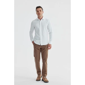 Beyaz Slim Fit  Desenli Klasik Kravatlık Pamuklu Gömlek