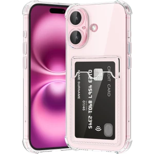 Kzy Apple iPhone 16 Plus Kapak ile Uyumlu Kamera Korumalı Kartlıklı Darbe Emici Özellikli Şeffaf Silikon Kılıf