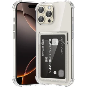Apple iPhone 16 Pro Max Kapak ile Uyumlu Kamera Korumalı Kartlıklı Darbe Emici Özellikli Şeffaf Silikon Kılıf