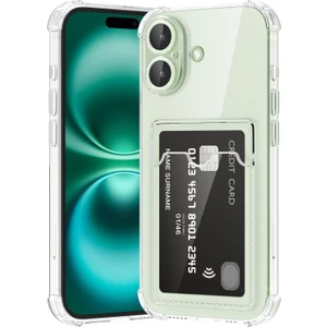 Kzy Apple iPhone 16 Kapak ile Uyumlu Kamera Korumalı Kartlıklı Darbe Emici Özellikli Şeffaf Silikon Kılıf