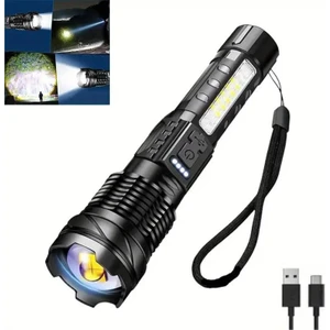 Şarjlı 7 Modlu Ultra Güçlü LED El Feneri Çakarlı Çok Fonksiyonlu Zoom 1500MAH