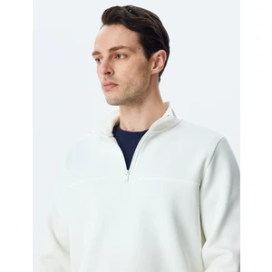 Uzun Kollu Pamuk Karışımlı Basic Yarım Fermuarlı Sweatshirt