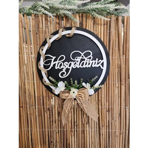 Mor Mini Kapı Süsü Dekoratif Ahşap Hoşgeldiniz Kapı Süsü - Dış Kapı Süsü - Çelik Kapı Süsü