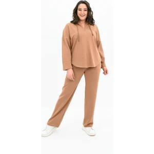 Koza Butik Kadın Büyük Beden Uzun Kollu Bol Paça Eşofman Takımı 8158-25