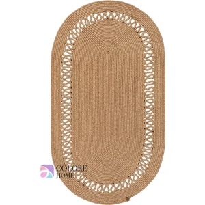 Colore Home Bej Oval Hasır Jüt Kilim Bohem Oval Halı El Dokuması Paspas