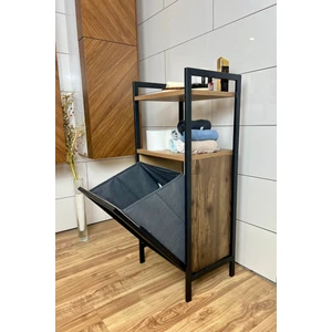 Metal Ahşap Çamaşır Sepeti Banyo Düzenleyici Kirli Sepeti 2 Katlı Banyo Rafı Tek Gözlü Modern Banyo Dolabı