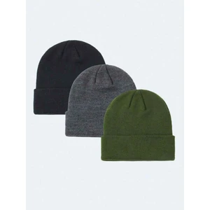 Unisex Katlamalı Siyah,Antrasit,Haki 3'lü Bere Seti