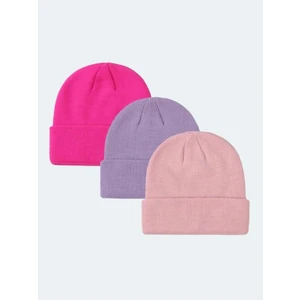 Unisex Katlamalı Fuşya,lila,pembe 3'lü Bere Seti