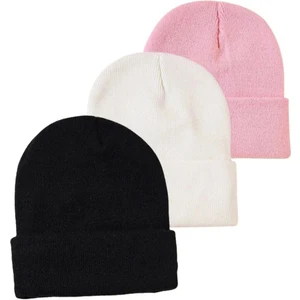 Unisex Katlamalı Siyah,Pembe,Beyaz 3'lü Bere Seti