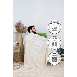 Biocotton Triko Ponponlu Örgü Tv Battaniyesi - Bej