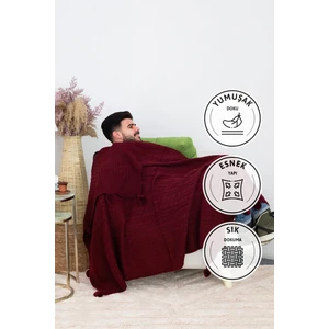 Biocotton Triko Ponponlu Örgü Tv Battaniyesi - Bordo