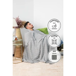 Biocotton Triko Ponponlu Örgü Tv Battaniyesi - Gri
