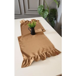 Cemre Saten 2-Kenar Fırfırlı Vintage Runner Örtü Camel 40 x 110